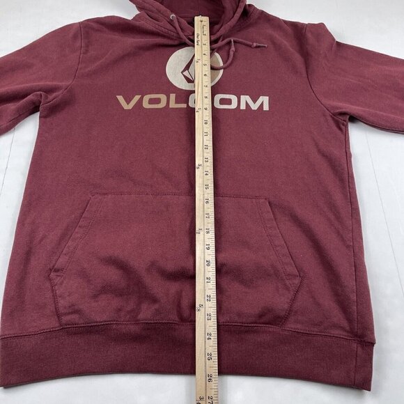 Volcom Hoodie Sweatshirt Men’s M Skater Cotton Blend Spellout Logo Maroon Pocket - Picture 4 of 11